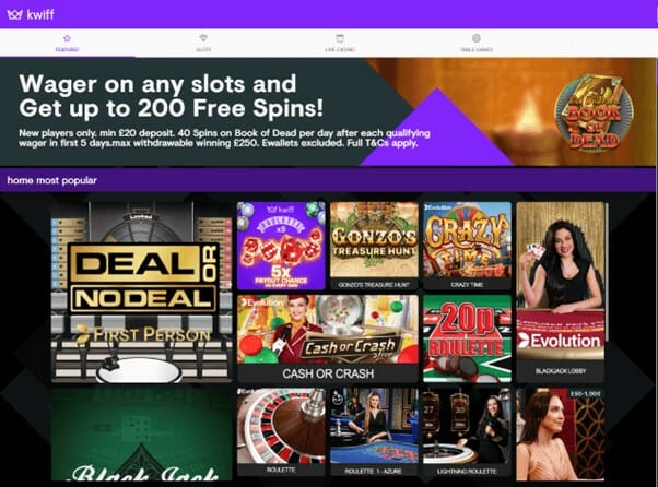 Kwiff Casino Screenshot