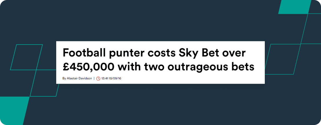 Screenshot of headline showing big request-a-bet win