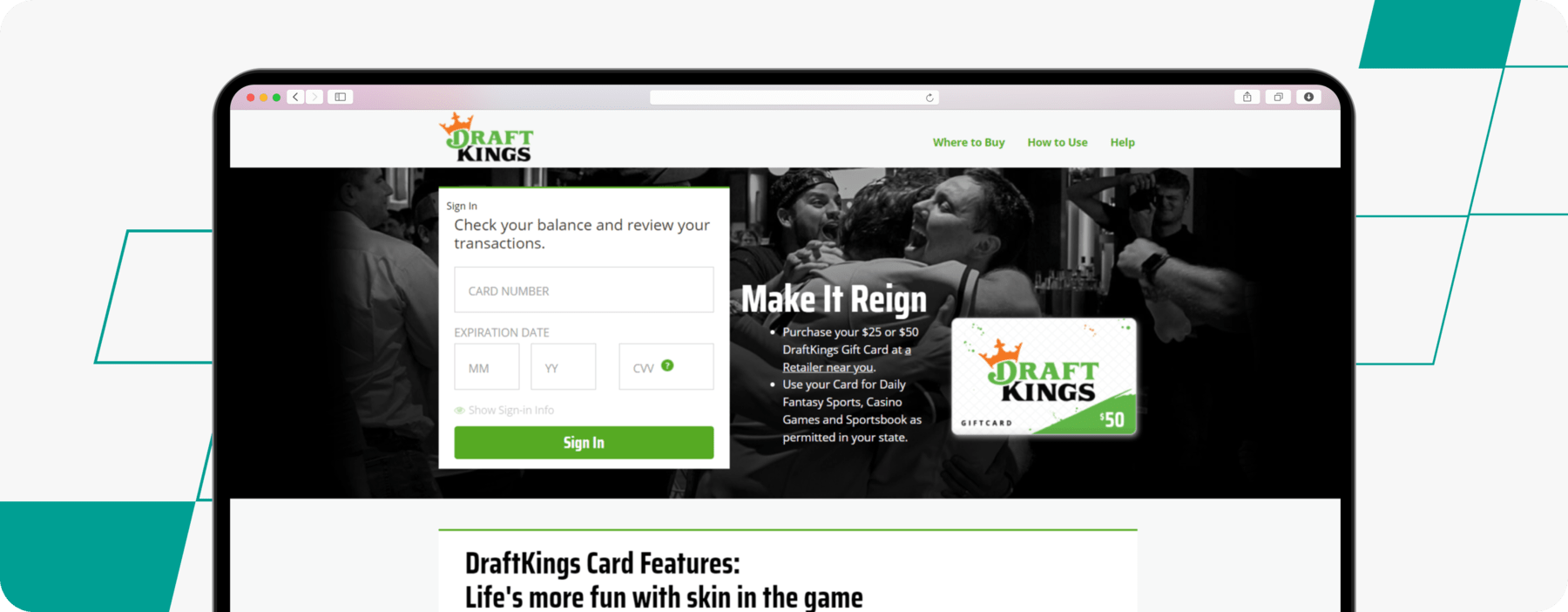 screenshot of draftkings gift card page