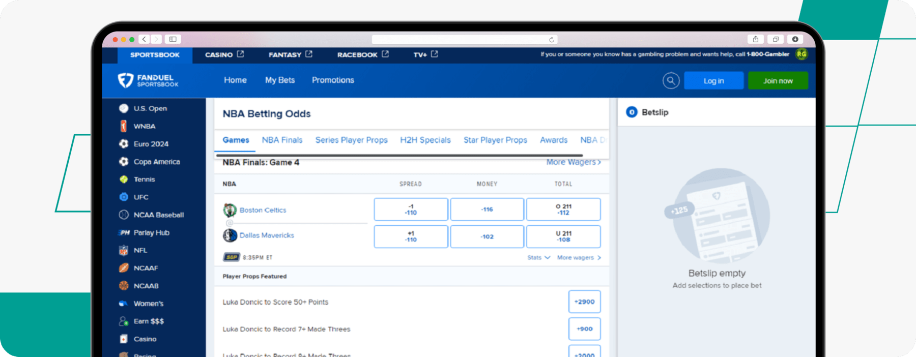 fanduel spread betting desktop screenshot