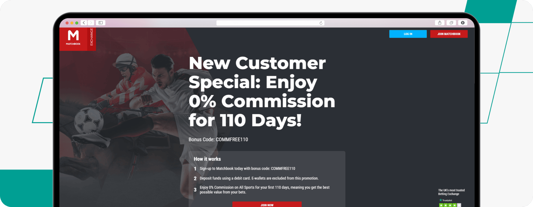 screenshot of matchbook 0% commission welcome offer